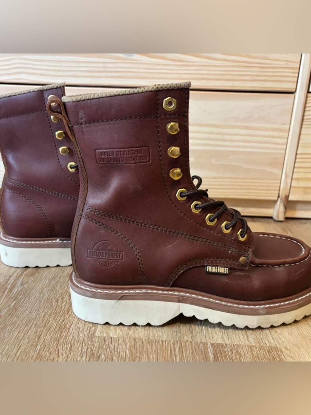 Field & Forest Brown Leather Men's Work Boot with White Lug Sole